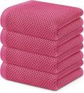 Kitinjoy 100% Cotton Waffle Weave Kitchen Hand Towels (13 X 28 Inches, Hot Pink), 4-Pack Super Soft and Absorbent Dish Towel for Drying Dishes