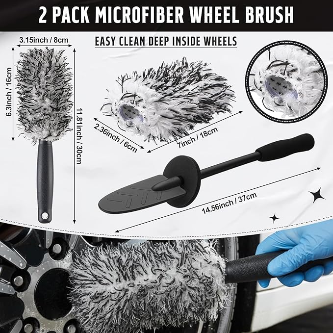 12 Pcs Car Wheel & Tire Brushes Kit, Tire Brush, Soft-bristled Rim Brush, Microfiber Flat Wheel Cleaning Tool, Drying Towel, Wash Mitt, Detailing Cleaning Wash Brushes, Applicator Pad Set