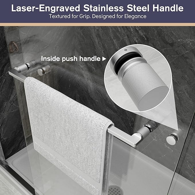 Double Sliding Shower Door, 55"-60" W x 70" H Semi-Frameless Glass Shower Door, 1/4'' (6mm) Clear SGCC Tempered Glass with Explosion-Proof Film and Nano Coating, Brushed Nickel