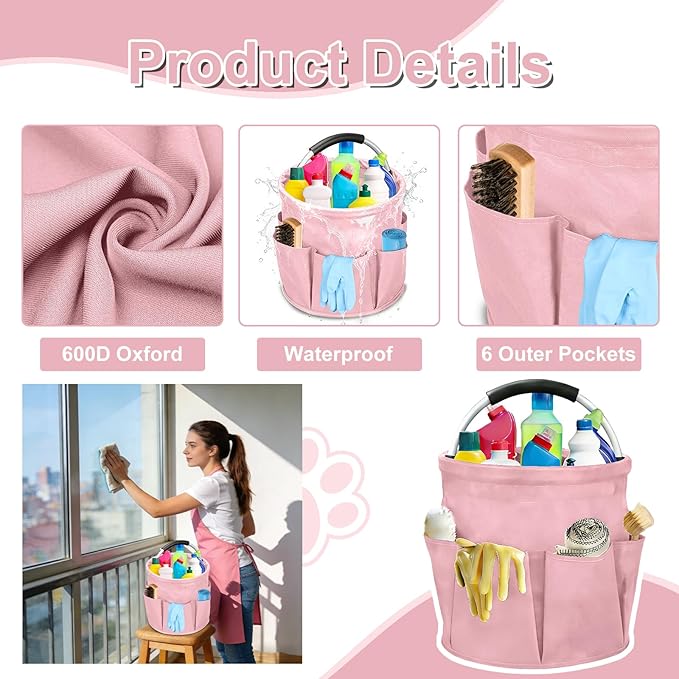 Qivine Cleaning Caddy for Cleaning Supplies, 17L Cleaning Supply Caddy with Handle Foldable Cleaning Supplies Organizer Bucket Tool Bag Organizer Cleaning Products Organizers for Home, Garden