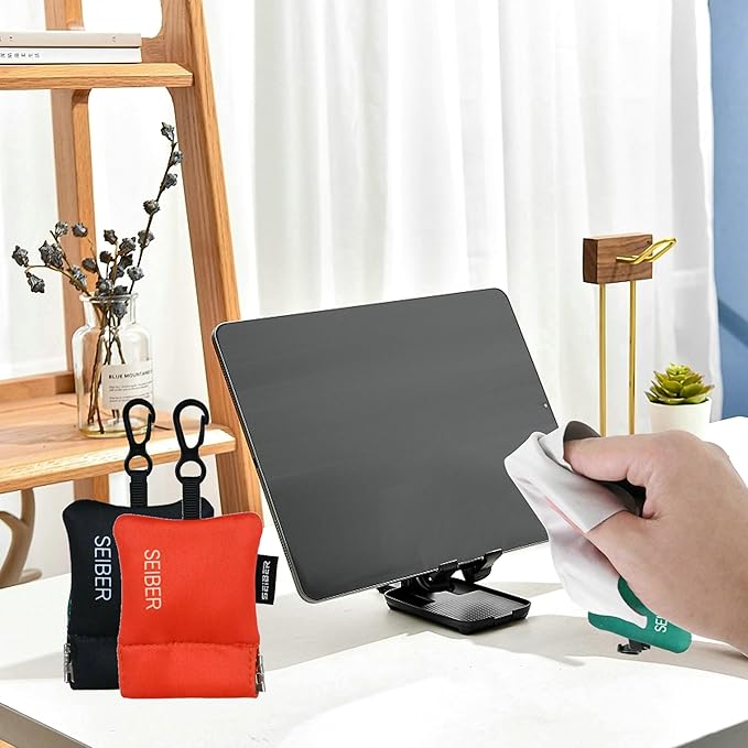 SEIBER Eyeglass Cleaning Microfiber Cloth - with Neoprene Pouch | 7 x 7 inch Glasses Cleaning Cloth for Sunglasses,Laptops, Cameras,Screen | Self-Closing Bottom(2PCS,BK OR)