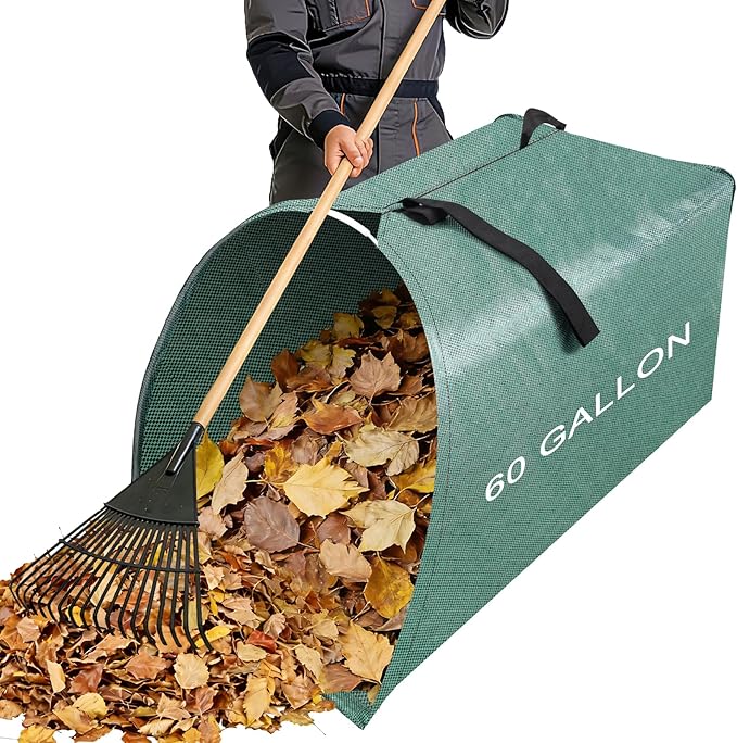 60 Gallon Large Leaf Collector, Dustpan-Style Lawn and Leaf Bags, Collapsible Yard Waste Bags Easy Storage & Transport, Reusable Leaf Pick Up Garden Bag for Leaves Grass Debris Lawn Trash