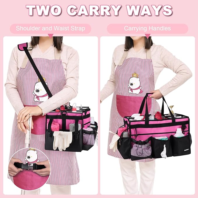 Large Cleaning Caddy Bag With Detachable Divider,Caddy Organizer With Handle,Cleaning Supply Storage With Adjustable Shoulder Strap & Waist Belt For Cleaners,Cleaning Housekeepers