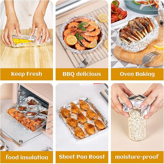 Aluminum Foil Sheets, Pre-Cut Foil Sheets, for Home Restaurant Food Processing, High-Temperature Resistant Non-Stick Type, Pop Up Single Sheets, 200 Sheets (12 in 500 Sheet)