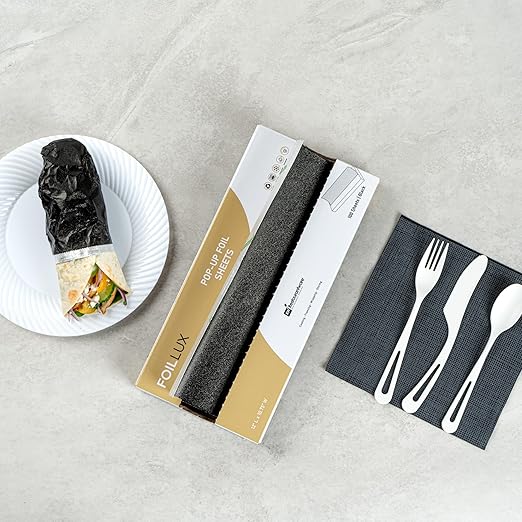 Restaurantware Foil Lux 12 x 10.8 Inch Pop-Up Foil Sheets 2000 Disposable Foil Papers For Food - Orange Peel Embossing Interfolded Black Aluminum Foil Sheets Greaseproof Freezable Oven Ready