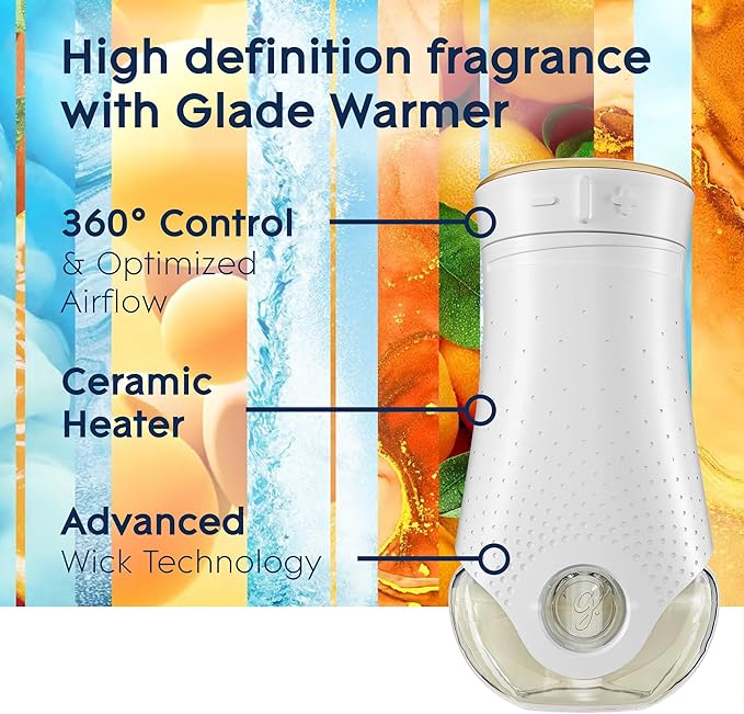Glade PlugIns Refills Air Freshener Starter Kit, Scented Oil for Home and Bathroom, Coastal Sunshine Citrus, 0.67 Fl Oz, 1 Warmer + 1 Refill