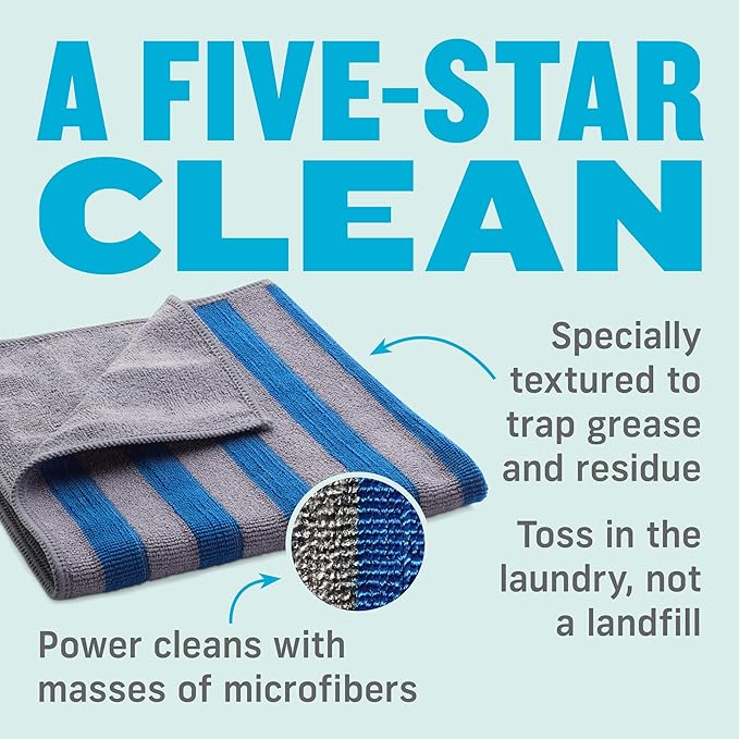 E-Cloth Range & Stovetop Cleaning Cloth, Reusable Premium Microfiber Cleaning Cloth, Ideal Oven & Glass Stove Top Cleaner, 100 Wash Guarantee, Blue & Gray, 1 Pack