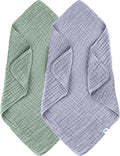 SWEET DOLPHIN Muslin Baby Bath Towels Blanket - 2 Pack 100% Cotton Towel for Babies, Infants, Toddlers - 40x40Inch - Highly Absorbent, Green and Grey
