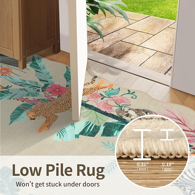 Area Rugs 5x7 for Living Room Bedroom, Animal Washable Rug, Leopard/Cheetah/Zebra/Tiger Print Rug, Non Slip & Low Pile Faux Wool Carpet for Indoor Dining Room,Kids Room,Nursery and Classroom