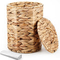 Ctosree 1.3 Gallons Small Trash Can with Lid Handle Boho Woven Braided Bathroom Waste Basket Trash Can with 100 Garbage Bags for Bedroom Office Laundry (Natural,Braided Wicker,Round)