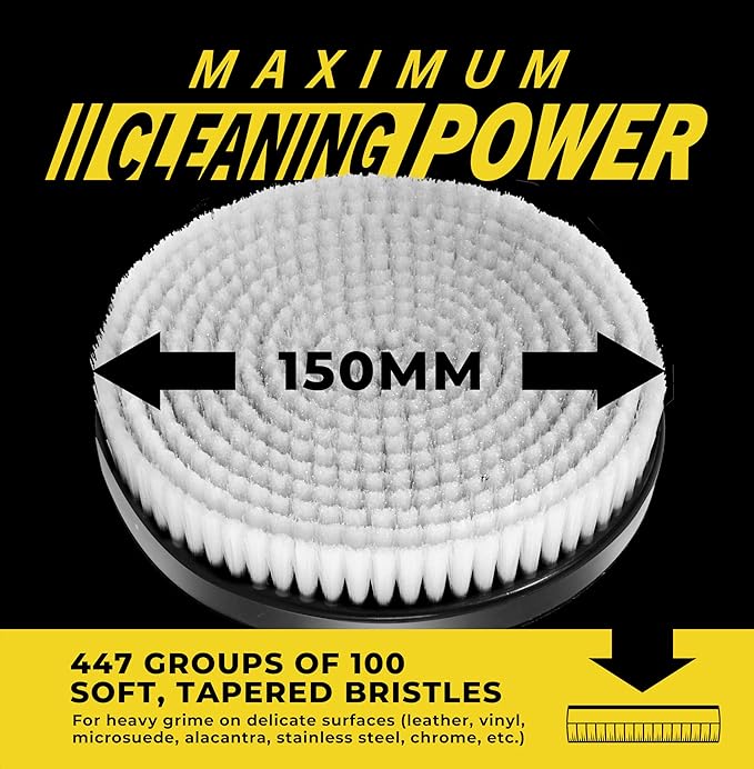 VViViD Drill Backing Plate + Power Scrub Brush Attachment, 150mm Diameter Large Surface Area, Soft Bristles