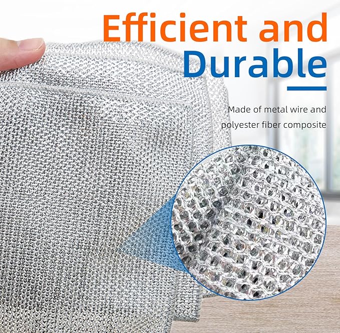 Large Size Non Scratch Steel Wire Dishwashing Rags and Steel Scrubber,Substitute for Steel Wool Scrubbers,Kitchen Cleaning Cloths, Multifunctional Wire Dishcloth for Pots,Pans,Dishs,Flatwarel