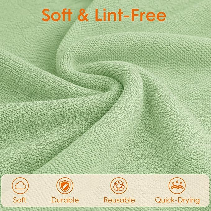 Microfiber Cleaning Cloth Roll - 100 Pack Tear Away Microfiber Paper Towels, Reusable, Washable, Scratch-Free, Kitchen Towels for Car, Home, Kitchen, Glass, Dishes(Bean Green)