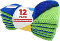 12-Pack Reusable, Scrub Dish Cloth –Non-Scratch Microfiber Scrubber, Planet-Friendly, Easy Rinsing, Quick Dry, Dishwasher Safe Cloth for Kitchen & Household, 6 x 6 Inch, Blue & Green Assorted