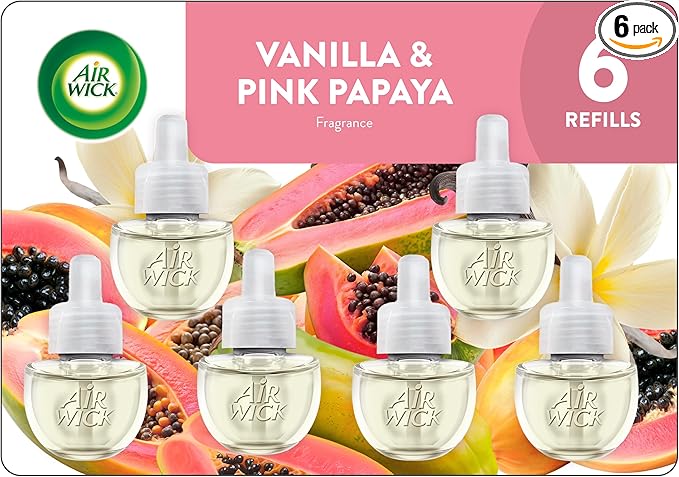 Air Wick Plug In Scented Oil Refill,Vanilla & Pink Papaya, 6 ct