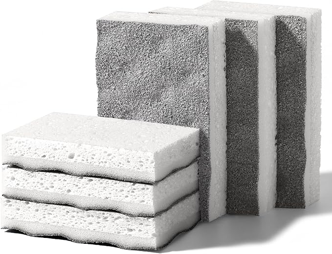 JOYMOOP Textured Clean Sponges, Dual-Sided Non-Scratch Soft Scrub Dish Sponge, Safe for Non-Stick Cookware, Kitchen and Household Cleaning, 12 Pack [Grey & White]
