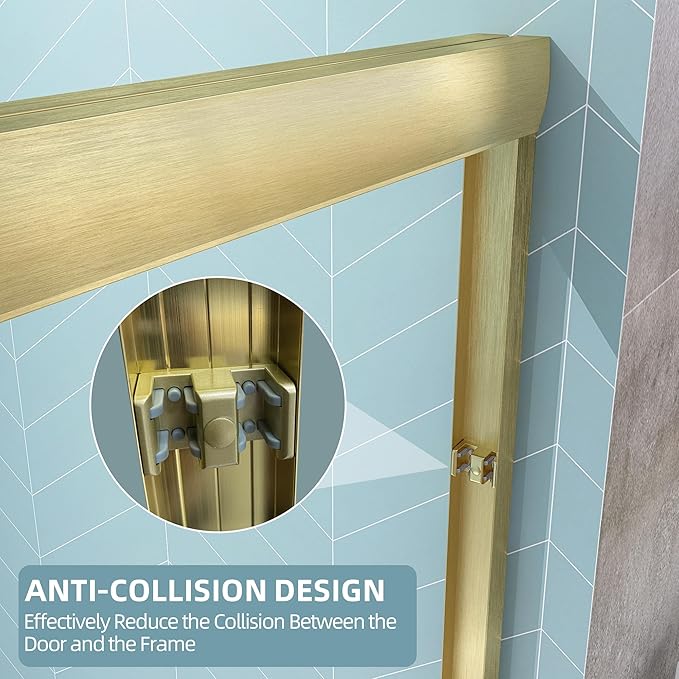 GETPRO Shower Door Double Sliding 62-66 in. W x 72 in. H Semi-Frameless Bypasss Bathroom Glass Shower Sliding Doors,1/4 inch Clear Tempered Glass Door for Walk-in Shower Brushed Gold