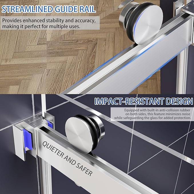 56-60" W x 76" H Double Sliding Frameless Shower Glass Door, 5/16" (8mm) ANSI & SGCC Certified Tempered Glass with Double Nano Coating, Stainless Steel Hardware & Towel Rack (Brushed Nickel)