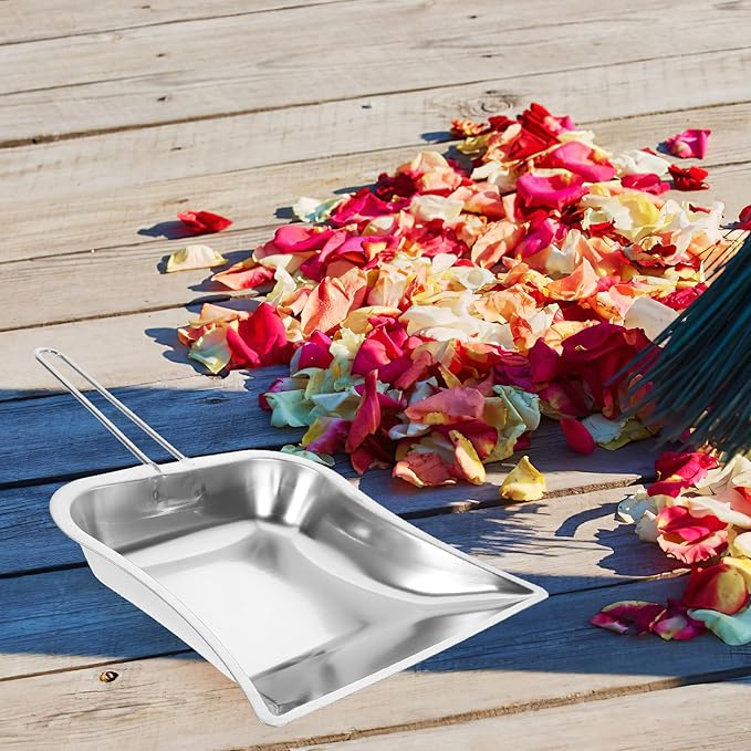 Artibetter Stainless Steel Handheld Dustpan 2pcs with Long Handles Portable Cleaning Shovel for Home Kitchen and Office Trash Collection