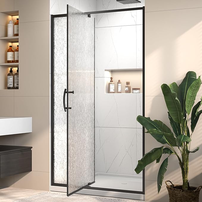 38-42" W x 71" H Pivot Glass Shower Door,1/4"(6mm) Thick SGCC Tempered Rain Glass,Matte Black Shower Door Adjustable Width,Reversible Installation