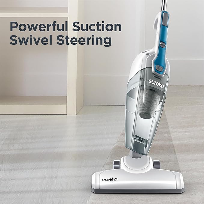 Eureka Corded Stick Vacuum Cleaner for Home Pet Hair, Lightweight Stick Vacuum Cleaner with Powerful Suction for Carpet Tile and Hard Floor, Aqua Blue, 3-in-1 Handheld Vac NES100