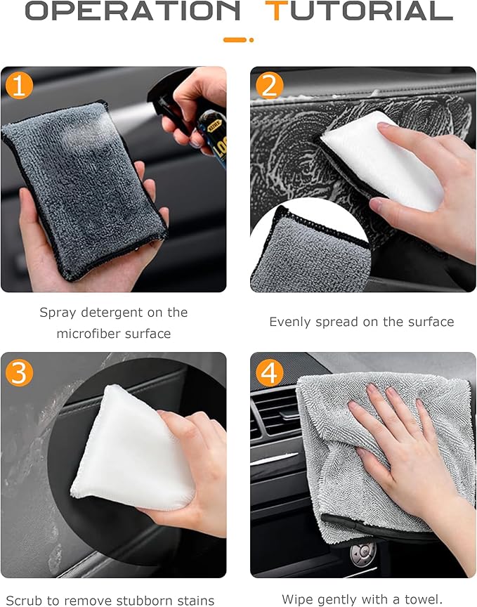 3PCS Car Interior Cleaning Sponge Block,Interior Scrub Pad,Car Accessories Auto Detailing Scrub Pads,Microfiber Cleaning Sponge,Suitable for Car Interior,Leather,Plastic,Vinyl (Gray&White)