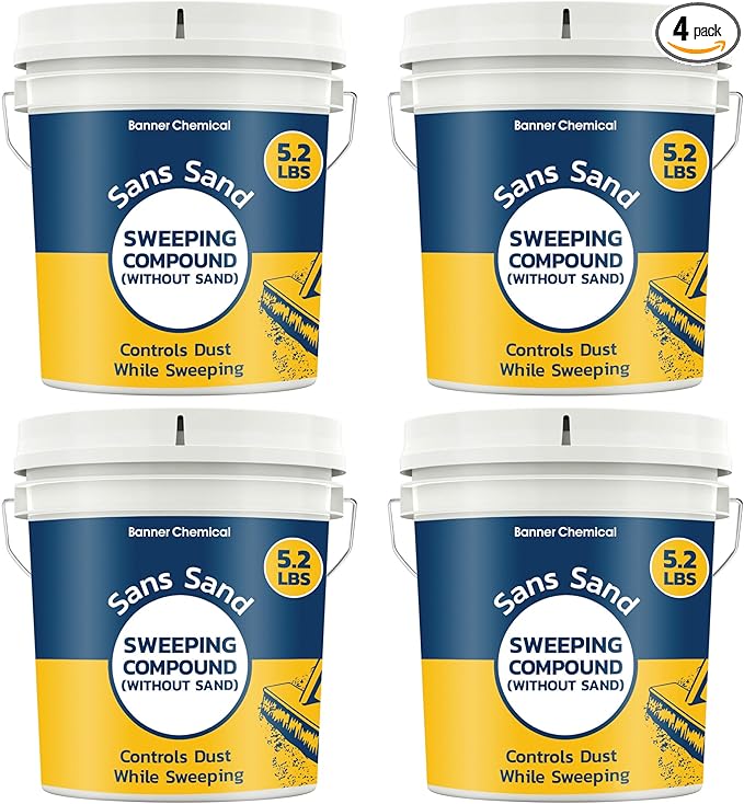 Sans Sand Gritless Sweeping Compound Without Sand – Effective Dust Control, Non Abrasive and Safe for Smooth, Finished & Polished Floors, Oil Free, Made in USA (5.2 lbs) - 4 Pack