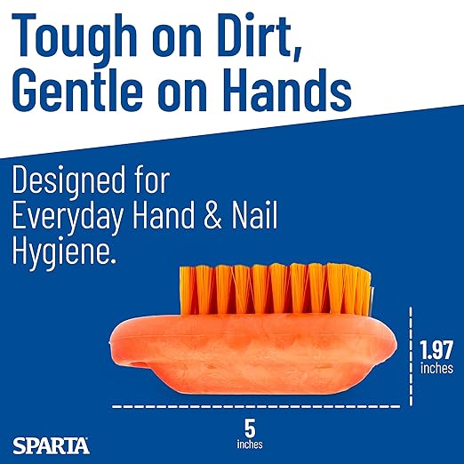 SPARTA Nail Scrub Brush Commercial-Grade, Heavy-Duty Hand and Fingernail Brush with Stiff Bristles for Gardeners, Mechanics, And Foodservice Personnel, Plastic, 5 Inches, Orange