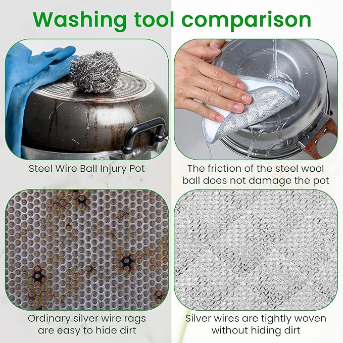 TIESOME 10Pcs Newly Upgraded Double Side Non Scratch Wire Dishcloths, Reusable Multipurpose Wire Dishwashing Rags for Wet and Dry Round Wire Washing Cloth for Kitchen, Sinks, Pots, Pans(10)