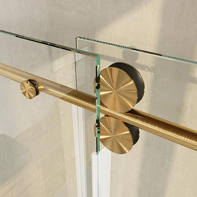 Frameless Shower Door, 50"-54" Wide, 76" High, 3/8" (10mm) Clear Tempered Glass, Noiseless, Waterproof Bathroom Shower Door, Brushed Gold Finish