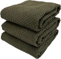 Serafina Home Olive Green Kitchen Hand Dish Towels: Oversized 28" x 18",100% Cotton Cloth Soft Cleaning Drying Absorbent Ribbed Design, Set of 3 Multipurpose for Everyday Use (Olive Textured)