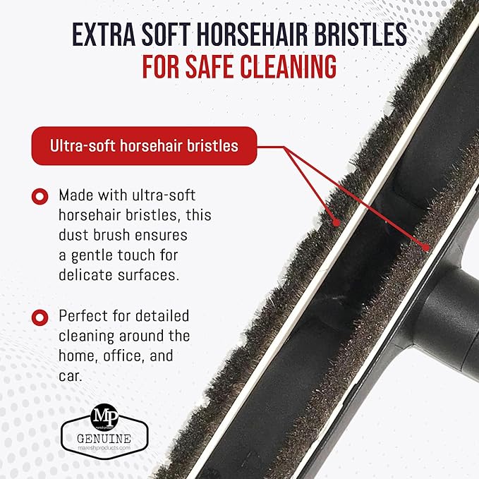 MP Maresh Products Vacuum Brush Attachment Compatible with Central Vac - Horse Hair Bristles for Thorough Cleaning, Bare Floor or Wall Brush, Replacement Part for Central Vac - 12" with Wheels (Black)