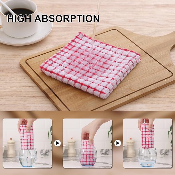 Kitinjoy Cotton 12 Pack Terry Kitchen Dish Cloths, 12 x 12 Inches Super Soft and Absorbent Dish Rags, Quick Drying Dish Towels for Washing Dishes, Mix Colour