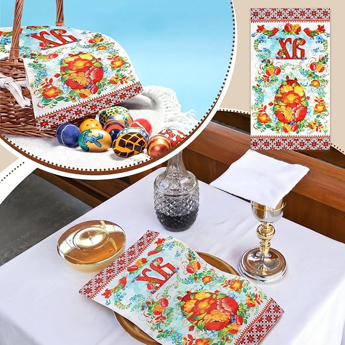 Easter Orthodox Pascha Basket Cover Table Decoration Religious 22" Traditional Easter Egg Floral Basket Towel Ukrainian Style Xb Pattern Fabric Communion Greek Christian