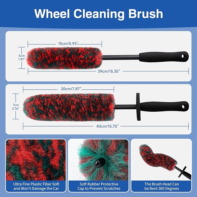 4 Pack Car Wheel and Tire Cleaner Brushes Kit Auto Motorcycle Rim Hub Ultra Soft Microfiber No Spatter Bendable Woolies Bristle Cleaning Set