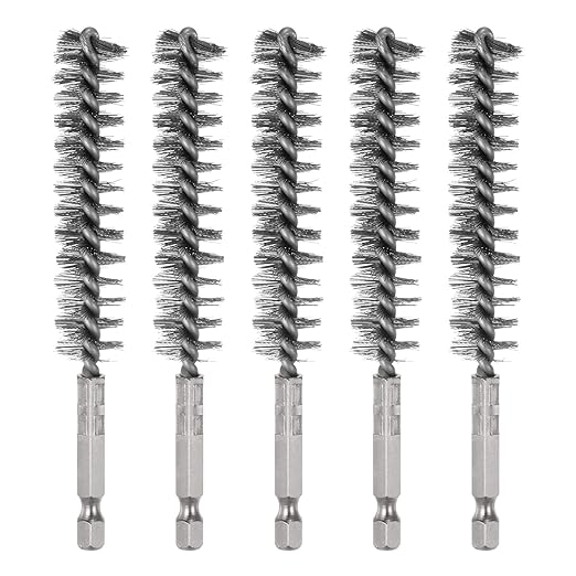 HARFINGTON 5Pcs Bore Brush Stainless Steel 16mm Dia Cleaning Twisted Wire Brush Tube Pipe Cleaner with Handle 1/4 Inch Hex Shank for Tubes, Ports, Bearings