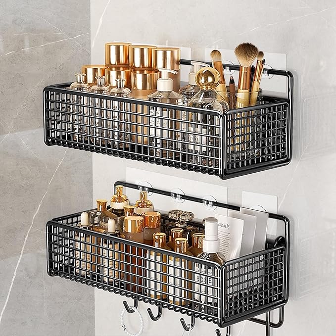 12 Pack Shower Caddy Adhesive Hooks Replacement, Shower Shelf Adhesive Replacement, Strong Adhesive Hooks for Shelves Rack Basket Holder, No Drilling