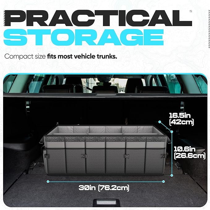 FORTEM Trunk Organizer with Cooler For SUV Car Trunk, Foldable Storage, Car Accessories for Women Men, Collapsible Bag, Perfect Christmas Gifts, 600D Oxford, Non Slip Bottom, Straps, Soft Cover (105L)