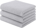 Homaxy 100% Cotton Waffle Weave Kitchen Towels, 3-Pack Ultra Soft Absorbent Dish Towels, Quick Drying Cleaning Towels, 13 x 28 Inches, Light Gray