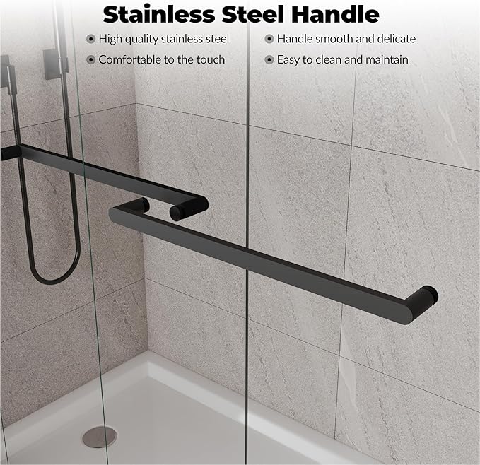 44-48" W x 72" H Semi-Frameless Shower Door, Double Sliding Glass Door with 5/16" (8mm) Clear Tempered Glass for Bathroom, Matte Black