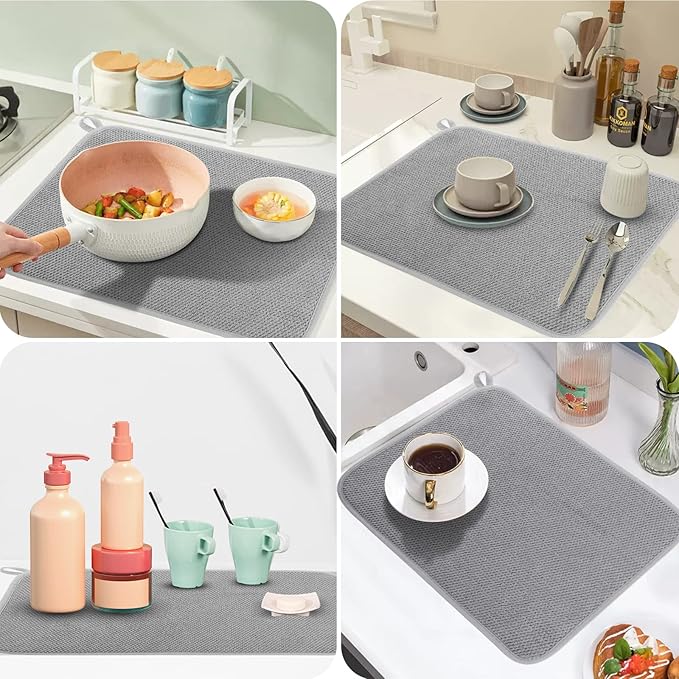 Microfiber Dish Drying Mat, Super Absorbent Kitchen Dish Drying Pad for Easter Day, Reversible Gift Mats for Countertop, 17.8 * 23.6 inch Gray