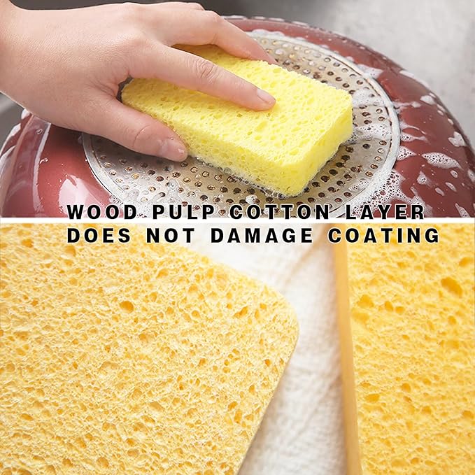 Large Cellulose Sponges, Thick Heavy Duty Scrub Sponges, Kitchen Sponges for Dish, Non-Scratch Scrubber for Household, Cookware, Bathroom (5 Pack)