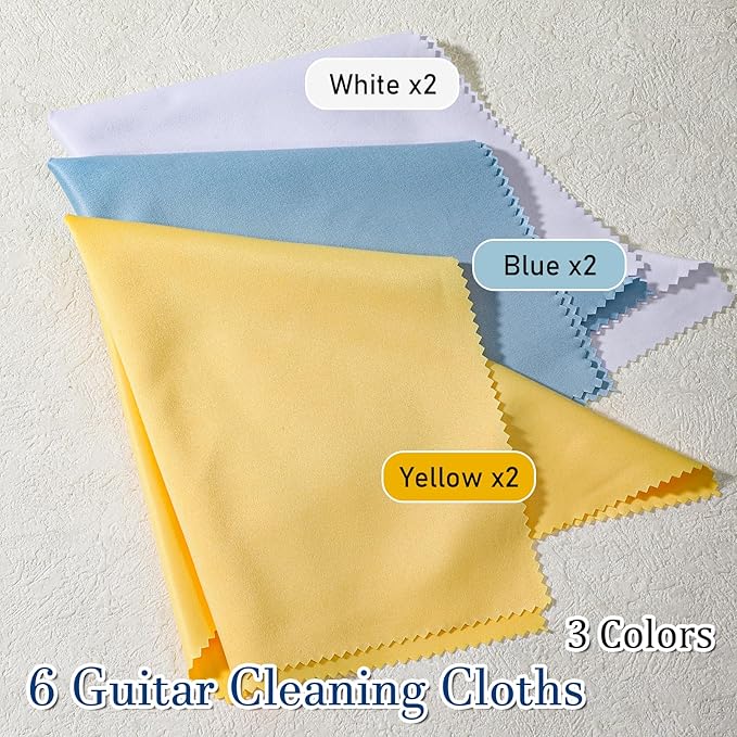 TIESOME 6 Pack Guitar Cleaning Cloth, 12" x 12" Microfiber Polishing Cloths for Guitar, Violin, Flute, Piano, Clarinet, Trumpet & Sax, Lint Free Instrument Cleaning Cloth, Soft Non-Abrasive