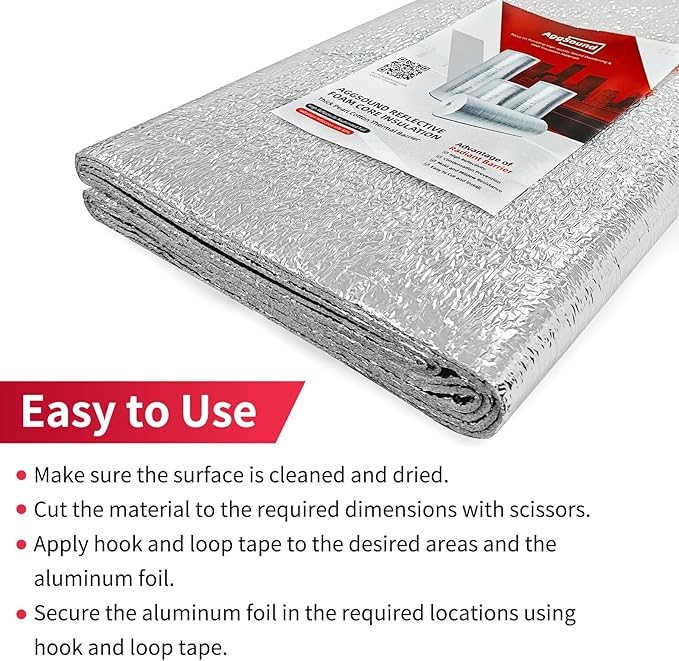 2.9 MM Reflective 48" X 10' Double-Sided Aluminium Insulation Foam Blanket Barrier, Thermal Shield Self Adhesive Pads for RV Window Garage Door Summer Heat