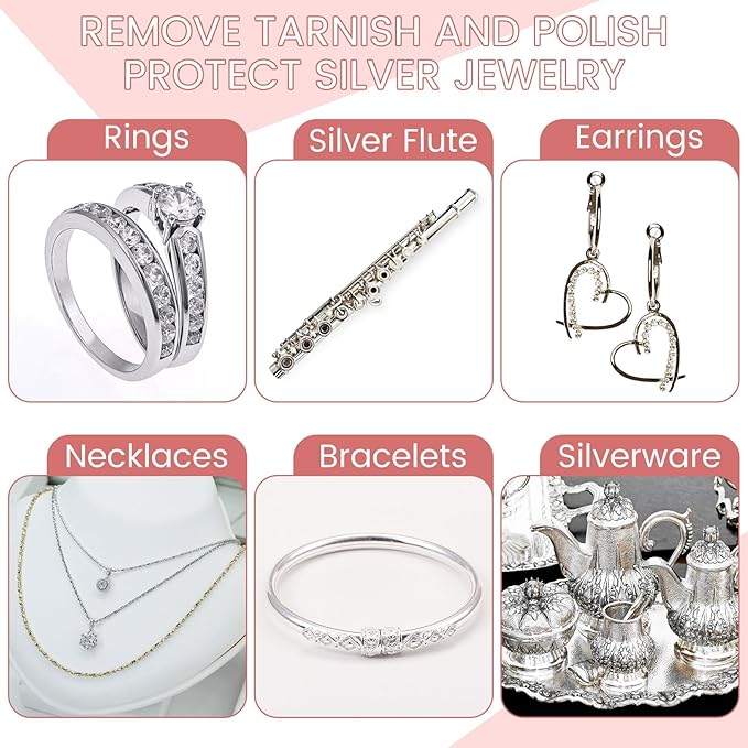 Tatuo 200 Pieces Jewelry Polishing Cloth 2.36 x 3.15 Inch Double-Sided Polishing Cloths Silver Glasses Cleaning Tools for Gold Silver and Platinum Jewelry Watch Coins Glasses(White)