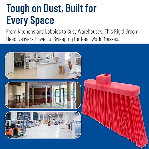 SPARTA Plastic Broom Head, Angled, Un-Flagged for Large Debris Indoor, Outdoor, Home, Restaurant, Lobby, Office, 12 Inches, Red