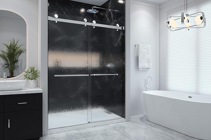 VITRA-200X 56.5-59" W x 78" High 3/8" Twinglide Frameless Shower Door with (10mm) Rain Tempered Glass (Chrome)