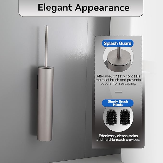 Wall Mounted Brushed Nickel Toilet Brush with Holder,Durable Cleaning Toilet Bowl Brushes with Holders