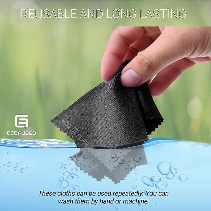 Eco-Fused Microfiber Cleaning Cloths - 12 Pack - for Cleaning Glasses, Spectacles, Camera Lenses, iPad, Tablets, Phones, iPhone, Android Phones, Laptops, LCD Screens and Other Delicate Surfaces