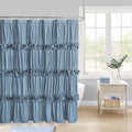 Dusty Blue Ruffle Shower Curtain, Vintage Handcrafted Bow Tie Bath Curtain for Master Bathroom, Ruched Microfiber Bathroom Curtain with 12 Buttonholes, 72" W x 72" H (LQ-10)